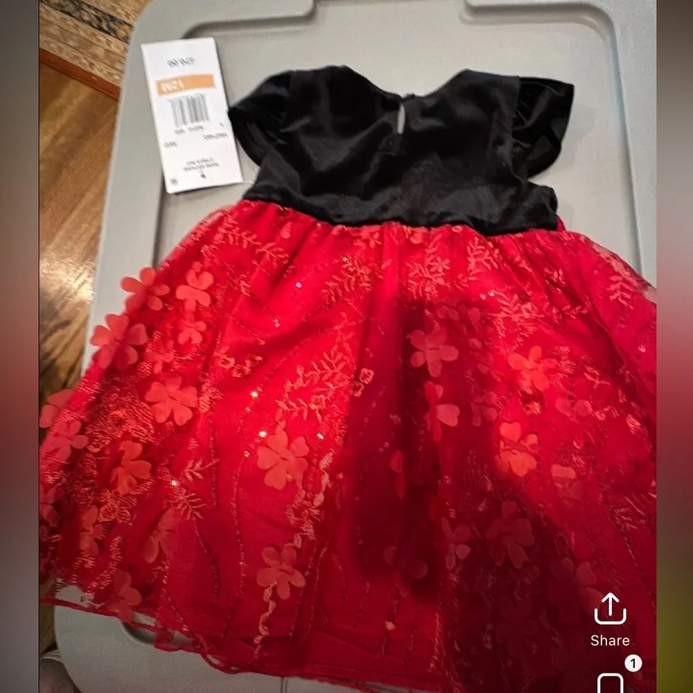 NWT Rare‎ Editions Baby Girl Velvet Cap Sleeve 3D Sequin Social Dress Christmas